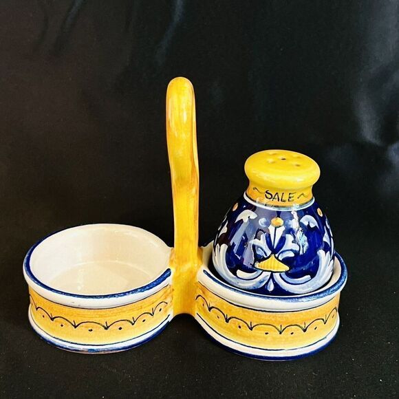 Deruta Italy Salt Shaker Caddy Dip A Mano Michaela Cavallini Pepper Missing - Picture 1 of 9